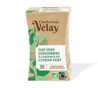 L'Herboriste du Velay - Thé Vert BIO Gingembre - Huile Essentielle de Citron Vert - 100% Issu de l'Agriculture Biologique & Équitable - Conditionné au Puy-en-Velay - Boite de 20 Sachets (Lot de 6)