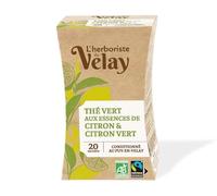 L'Herboriste du Velay - Thé Vert BIO - Huile Essentielle de Citron & Citron Vert - 100% Issu de l'Agriculture Biologique & Équitable - Conditionné au Puy-en-Velay - Boite de 20 Sachets