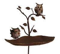 L'Héritier Du Temps Bain à Oiseaux Abreuvoir Mangeoire Perchoir Bain d'Oiseau à Piquer Chouettes en Métal 20x41x128cm