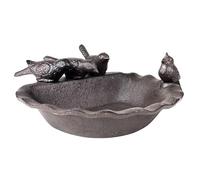 L'Héritier Du Temps Bain d'Oiseau Mangeoire à Oiseaux Grainetier Abreuvoir Baignoire Bain à Oiseau en Fonte Marron 8x19,50x19,50cm