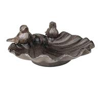 L'Héritier Du Temps Bain d'Oiseau Mangeoire à Oiseaux Grainetier Abreuvoir Baignoire Bain à Oiseau en Fonte Marron 9x19x21cm