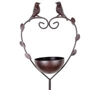 L'Héritier Du Temps Bain Oiseau à Piquer Tuteur en Acier Mangeoire à Oiseaux Forme Cœur Abreuvoir Marron Extérieur Tuteur à Plantes 10x19,5x125cm