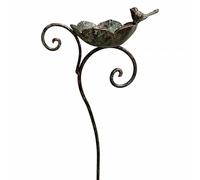 L'Héritier Du Temps Bain Oiseau à Planter Abreuvoir à Oiseaux Fonte Vert Antique Mangeoire sur Pied 14,5x25x100cm