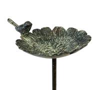 L'Héritier Du Temps Bain Oiseau Fleur Coupelle à Oiseau Bénitier sur Pic Fonte et Acier Patiné Vert Tuteur 14,5x17,5x87cm