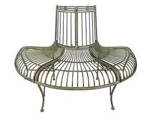 L'Héritier Du Temps Banc de Jardin Semi-Circulaire Tour d'arbre Demi-Lune Banquette de Parc en Fer Patiné Vert Antique 69x86x134cm