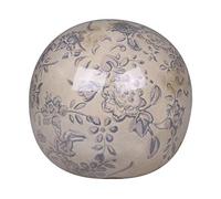 L'Héritier Du Temps Boule Décorative Sphère Objet Déco à Poser en Céramique Blanche Motif Baroque Bleu Ø 9cm