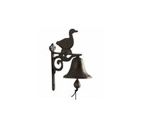 L'Héritier Du Temps Cloche Sonnette Carillon Clochette de Porte Murale sur Crédence Motif Canard en Fonte Patinée Marron 10,50x16x23cm
