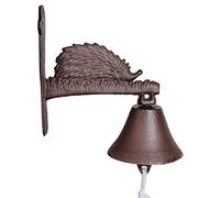 L'Héritier Du Temps Cloche Sonnette Motif Hérisson Carillon Clochette de Porte Murale sur Crédence en Fonte Patinée Marron 11x20x21cm