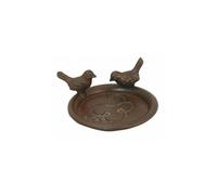 L'Héritier Du Temps Coupelle Bain d'Oiseau Mangeoire Porte Savon Vide Poche Bain à Oiseau Rond avec 2 Oiseaux en Fonte Patinée Marron 5x12,5cm