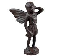 L'Héritier Du Temps Fée à Poser en Fonte Patinée Marron Statuette Féérique Fillette à l'Oiseau Décoration de Jardin 9x9x15cm