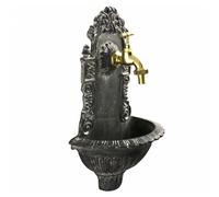 L'Héritier Du Temps Fontaine de Jardin de Charme Murale Source Fonte Patinée Grise avec Robinet Fonctionnel en Laiton 14x25x40cm