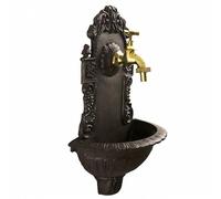 L'Héritier Du Temps Fontaine de Jardin de Charme Murale Source Fonte Patinée Marron avec Robinet Fonctionnel en Laiton 14x25x40cm