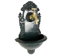 L'Héritier Du Temps Fontaine de Jardin de Charme Murale Source Fonte Patinée Verte avec Robinet Fonctionnel en Laiton 14x25x40cm