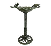 L'Héritier Du Temps Géant Bain à Oiseaux Feuille Mangeoire Abreuvoir Bain d'Oiseau sur Pied en Fonte Verte 47x52x83cm