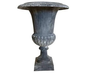 L'Héritier Du Temps Grand Vase Vasque Jardiniere en Fonte Grise Style Medicis Pot de Fleur 47,5x47,5x62cm