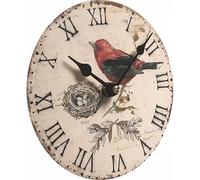 L'Héritier Du Temps Horloge Murale Pendule Ronde en Bois et Papier Oiseau Rouge 4x16x16cm