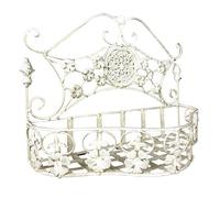 L'Héritier Du Temps Jardinière GM à Accrocher Balconnière en Acier et Fonte Patinée Blanc Support à Plantes 17,5x30,5x46cm