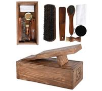 L'Héritier Du Temps Kit d'entretien Chaussures Coffret à Cirage Pinceau Brosse Chausse-Pied et Chiffon en Bois 14x17x29cm