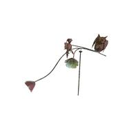 L'Héritier Du Temps Mobile de Jardin Rotatif Tuteur Tige pour Plantes Motifs Chouette et Oiseaux à Planter en Métal Patiné Marron 23x85x156cm