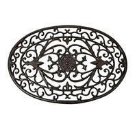 L'Héritier Du Temps Paillasson en Fonte Tapis d'Entrée Gratte Pied Ovale Patiné Marron Décoration de Jardin Motif Volute 2x40x61cm
