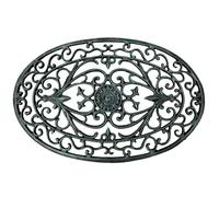 L'Héritier Du Temps Paillasson en Fonte Tapis d'Entrée Gratte Pied Ovale Patiné Vert Décoration de Jardin Motif Volute 2x40x61cm