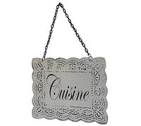 L'Héritier Du Temps Plaque Décorative Porte à Suspendre Ecriteau avec Inscription Cuisine en Fer Patiné Blanc 0,1x16,5,24,5cm