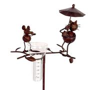 L'Héritier Du Temps Pluviomètre à Piquer Tuteur Plante Décoration de Jardin Motif Chat et Souris en Métal Patiné Marron et Tube en Verre 17x33x119cm