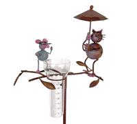L'Héritier Du Temps Pluviomètre à Piquer Tuteur Plante Décoration de Jardin Motif Chat et Souris en Métal Patiné Coloré et Tube en Verre 17x33x119cm