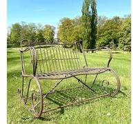L'Héritier Du Temps Rocking Chair Double Vienne Marron Fauteuil 2 Places de Jardin Banc à Bascule Intérieur Extérieur en Métal Patiné 88x89x114,5cm