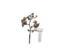 L'Héritier Du Temps Superbe Pluviomètre à Piquer Tuteur Plante Décoration de Jardin Motif Oiseaux en Fer Patiné et Tube en Verre 15x29x132cm