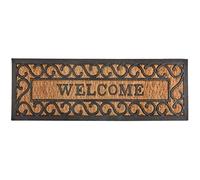 L'Héritier Du Temps Tapis Gratte Pieds de Forme Rectangulaire ou Paillasson Motifs Volutes Inscription Welcome en Coco et Caoutchouc 1x25x75cm
