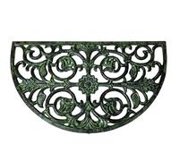 L'Héritier Du Temps Tapis Gratte Pieds en Forme de Demi Lune ou Paillasson Motifs Volutes et Feuilles en Fonte Patinée Vert 1x39,5x68cm