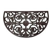 L'Héritier Du Temps Tapis Gratte Pieds en Forme de Demi Lune ou Paillasson Motifs Volutes et Feuilles en Fonte Patinée Marron 1x39,5x68cm