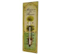 L'Héritier Du Temps Thermomètre Mural ou à Poser Décoratif en Celsius et Farenheit Motif Floral en Fer et Papier Vernis 0,5x8x25cm