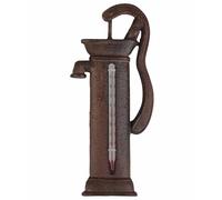 L'Héritier Du Temps Thermomètre Mural ou à Poser Décoratif en Forme de Pompe à Eau en Celsius en Fonte Patinée Marron 3.5x6.5x19.50cm