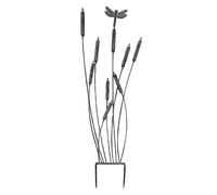 L'Héritier Du Temps Treillage Roseaux Tuteur Pic de Jardin Treillis Motifs 9 Roseaux et Libellule en Métal Gris 4,5x28x91cm