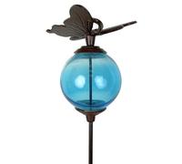 L'Héritier Du Temps Tuteur Boule Bleu Pic de Jardin Coloré Décoration de Jardin à Planter Motif Papillon en Fonte et Verre 10x10x117cm