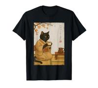 L'heure du café avec Un Chat Noir Buvant du café Art Japonais T-Shirt