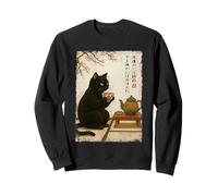 l'heure du thé avec Un Chat Noir Buvant du thé Art Japonais Sweatshirt