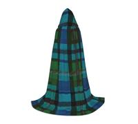 LHFIOHIRG Cape longue à capuche avec capuche surdimensionnée Motif tartan écossais pour adolescents Bleu et vert