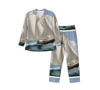 LHFIOHIRG Ensemble de pyjama pour homme avec haut à manches longues et pantalon - Vêtement de nuit confortable, Paysage de bateau à voile., XL