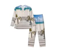 LHFIOHIRG Ensemble de pyjama pour homme avec haut à manches longues et pantalon - Vêtement de nuit confortable, Paysage de plage., L