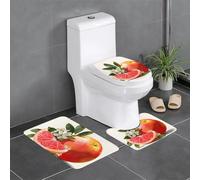 LHFIOHIRG Lot de 3 tapis de salle de bain antidérapants avec tapis de toilette et tapis contour pour décoration de sol de salle de bain (pamplemousse rouge)