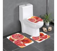 LHFIOHIRG Lot de 3 tapis de salle de bain antidérapants avec tapis de toilette et tapis contour pour décoration de sol de salle de bain (pamplemousse rouge)