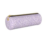 LHFIOHIRG Trousse à crayons cylindrique en cuir PVC avec fermeture éclair et motif imprimé feuilles violettes, Motif imprimé feuille violette, Taille unique, Pochette à monnaie