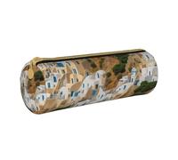 LHFIOHIRG Trousse à crayons cylindrique en cuir PVC avec fermeture éclair - Pour l'école, le bureau, les voyages, Imprimé architecture grecque, Taille unique, Pochette à monnaie