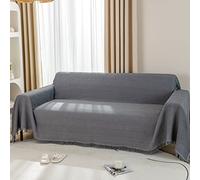 LHGOGO Jeté de canapé gaufré pour grand canapé 2 ou 3 places avec pompons, réversible, pour canapé, causeuse, lit double et fauteuil, 180 x 230 cm, gris