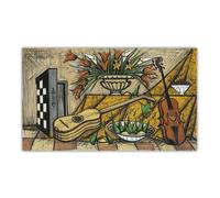 LHHJF LJHFA Affiche de Buffet Bernard《Instruments de Musique et Backgammon》Art Mural Bernard Buffet Toile Peinture et Estampes Tableau de décoration intérieure 60x90cm sans Cadre
