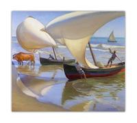 LHHJF LJHFA Joaquin Sorolla Esthétique Affiche《Vache et Bateau》Art Mural Joaquin Sorolla Peinture sur Toile Et Impressions Moderne Home Decor Photo 60x70cm sans Cadre