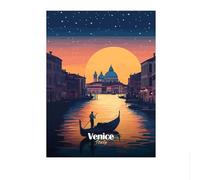 LHHJF LJHFA Villes célèbres Affiche Voyage Vue de Nuit Toile Peinture Dessin animé Ville Horizon Art Mural et Impressions Maison Salon Décor Photo 40x60cm Pas de Cadre